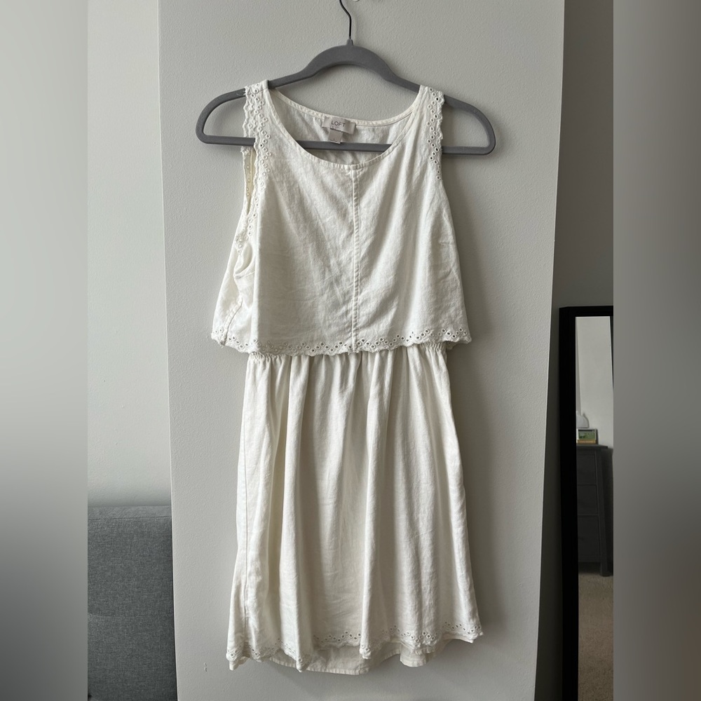 Loft cream white eyelet mini dress sleeveless open back